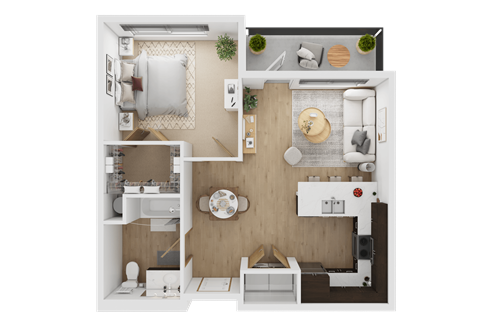 Floor plan for 1 bed, 1 bath, 638 sqft